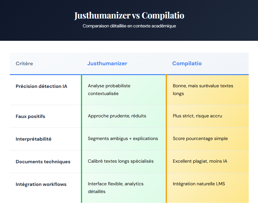 Justhumanizer VS Compilatio : quel est le meilleur détecteur IA pour vos documents académiques ?